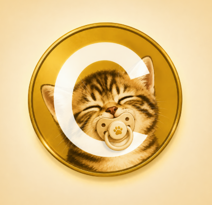 Baby Cate — sleeping kitten with a pacifier on a gold coin